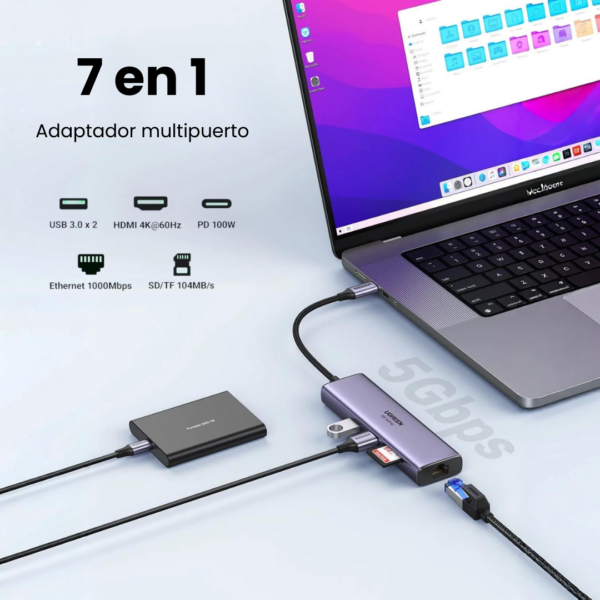 101 Hub 7 en 1 USB-C con HDMI 4K de 60 Hz - Ugreen