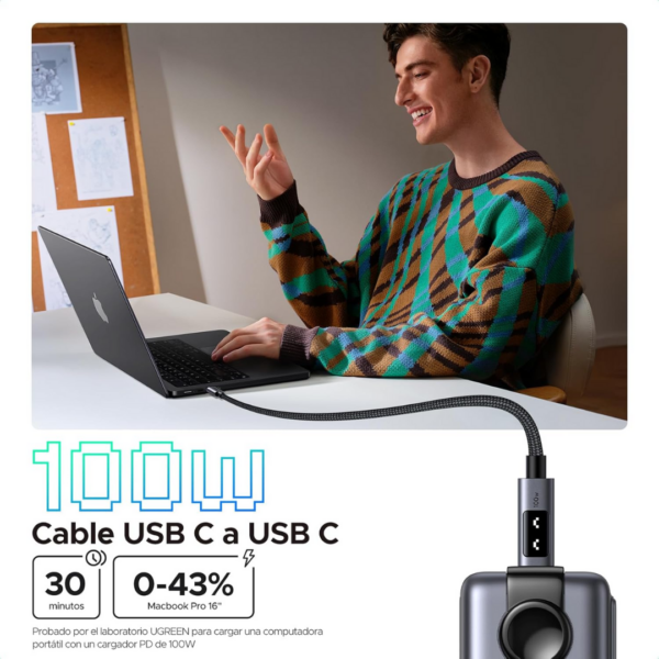 Cable nylon trenzado100w USB-C 3metros L509 - Ugreen