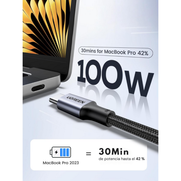 Cable 100w nylon trenzado USB-C 2m US316 - Ugreen