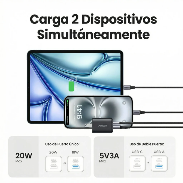 21 Cargador 20w Gan USB-C + USB-A X514 - Ugreen