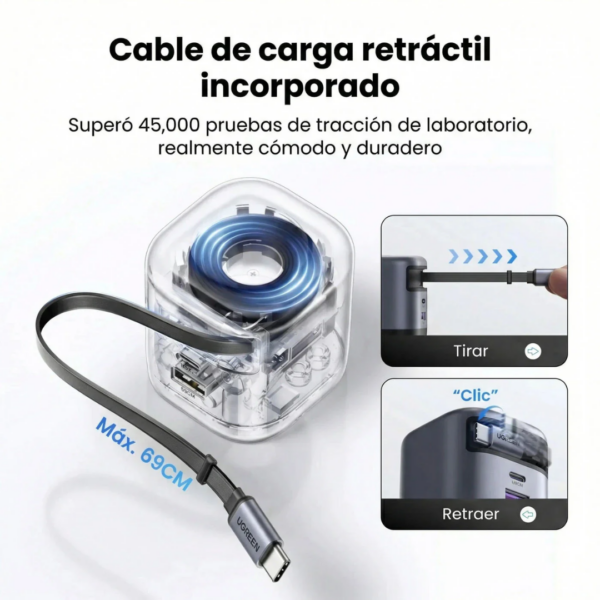 24 Cargador 3 en 1 con cable retráctil USB-C 45W - Ugreen