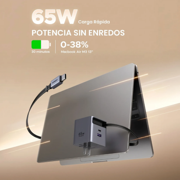Cargador 3 en 1 con cable retráctil 65W USB-C - Ugreen