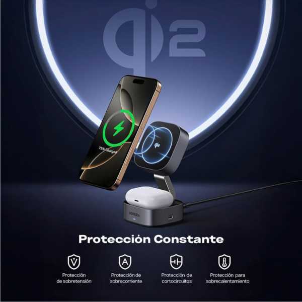 41 Cargador inalámbrico plegable Qi2 2 en 1 - UGREEN