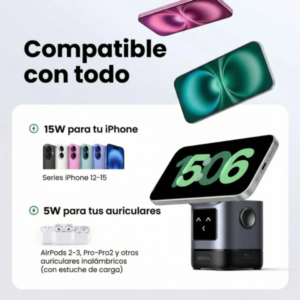 70 Cargador inalámbrico magnético 2 en 1 Qi2 - Ugreen